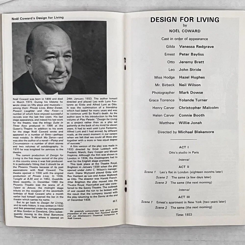 Vintage 1973 Phoenix Theatre Design for Living Noël Coward Programme London